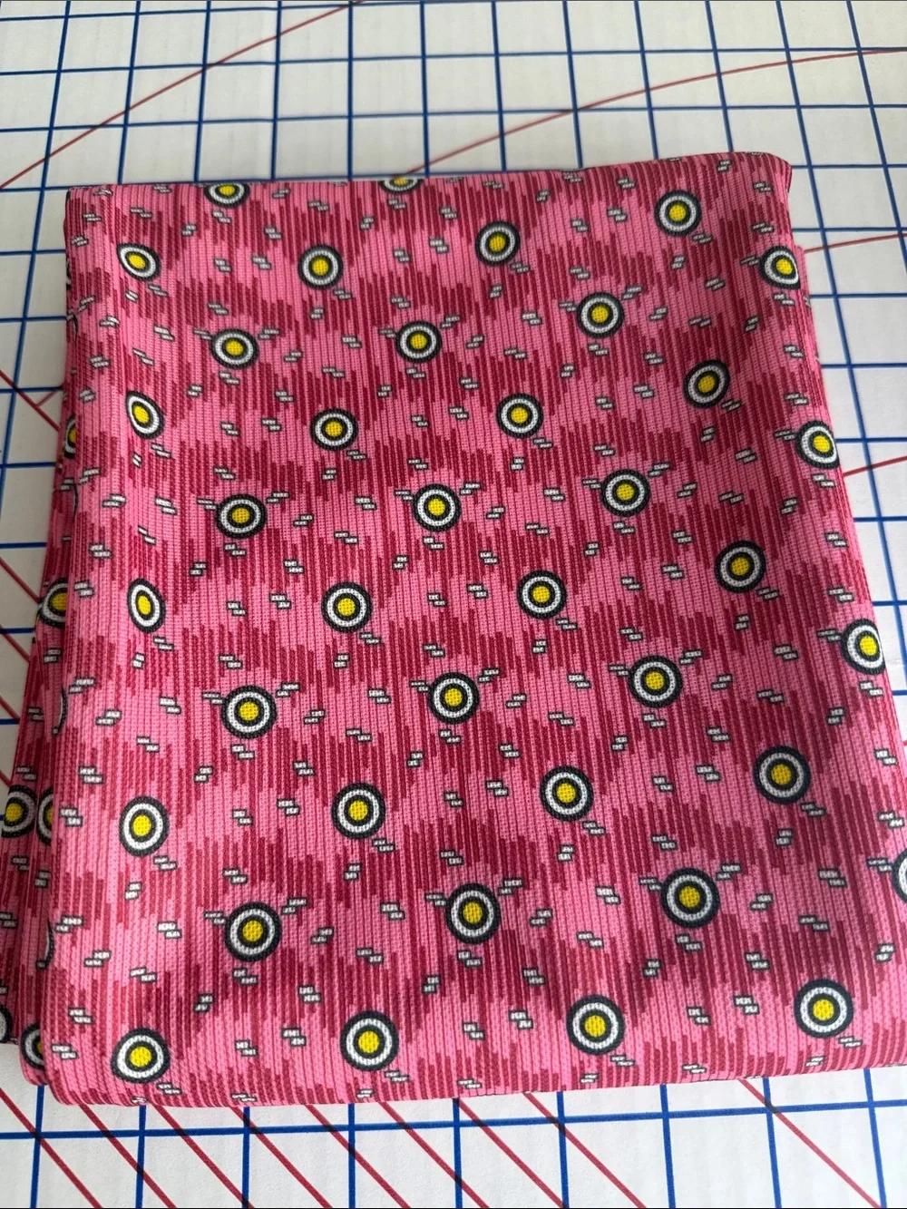 Vintage 1970s Mod Knit Fabric Pink Geometric Target Print 1 Yard x 60